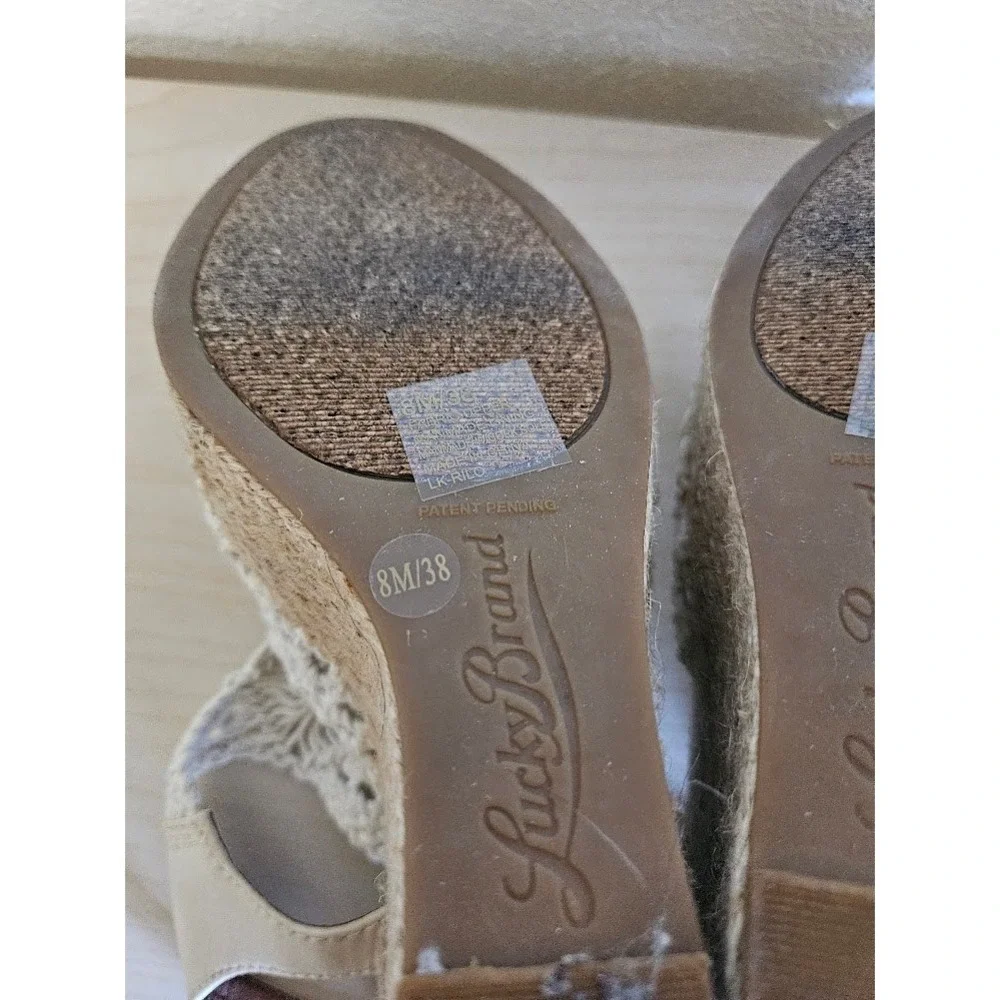 Lucky Brand Macrame Crochet Sandals Wedge Heels Cream Women Size 8 Boho